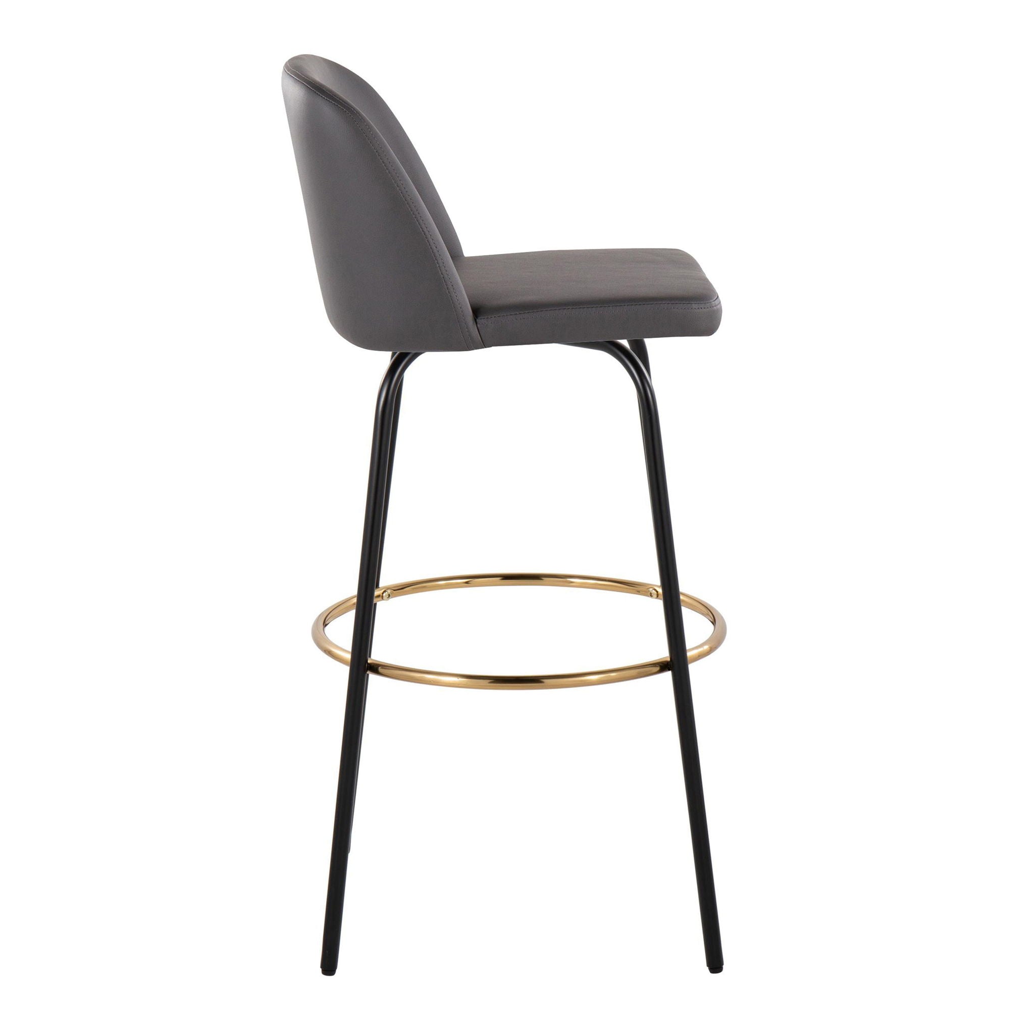 Toriano - Contemporary Fixed Height, Barstool With Swivel &amp; Round Footrest (Set of 2)