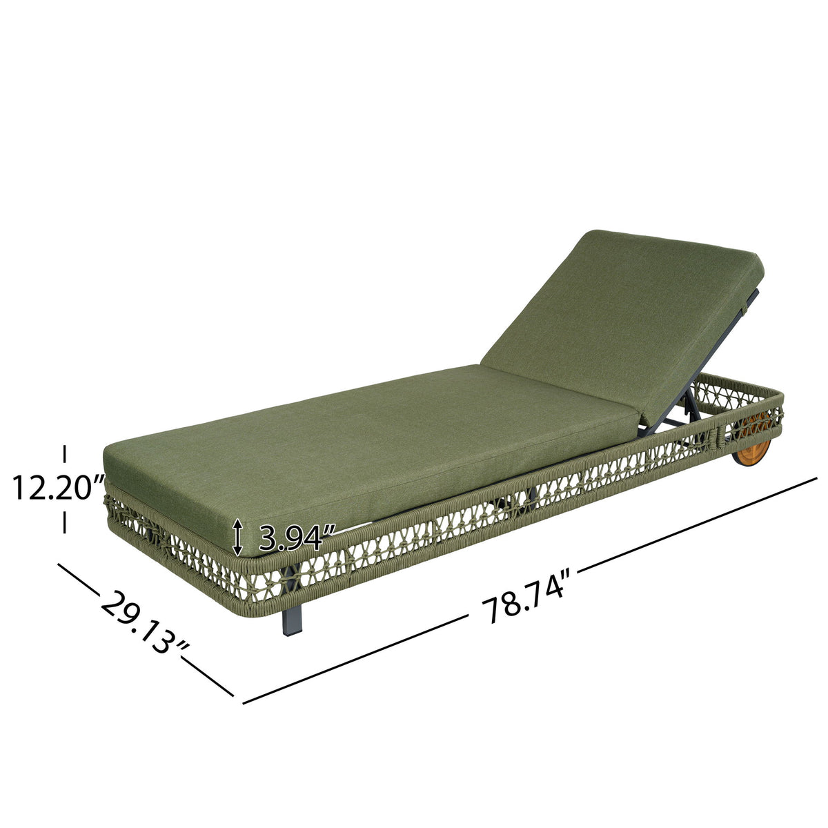 Outdoor Chaise Lounge &amp; Wheels, 5 Position Adjustable Backrest