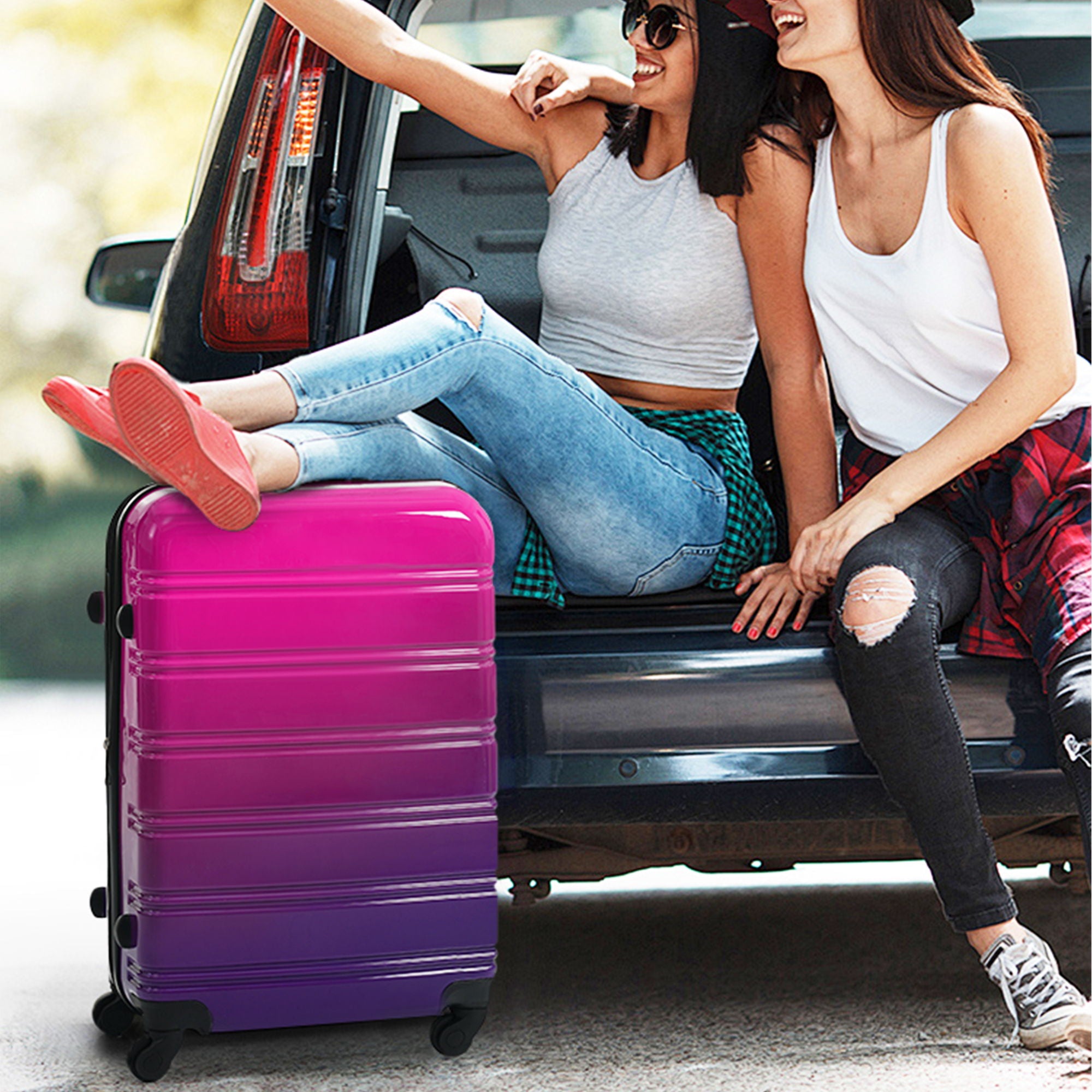 Hardshell Luggage Sets 3 Piece Gradient Color Expandable Suitcase With Spinner Wheels And Tsa Lock Lightweight 20&quot; 24&quot; 28&quot; Available