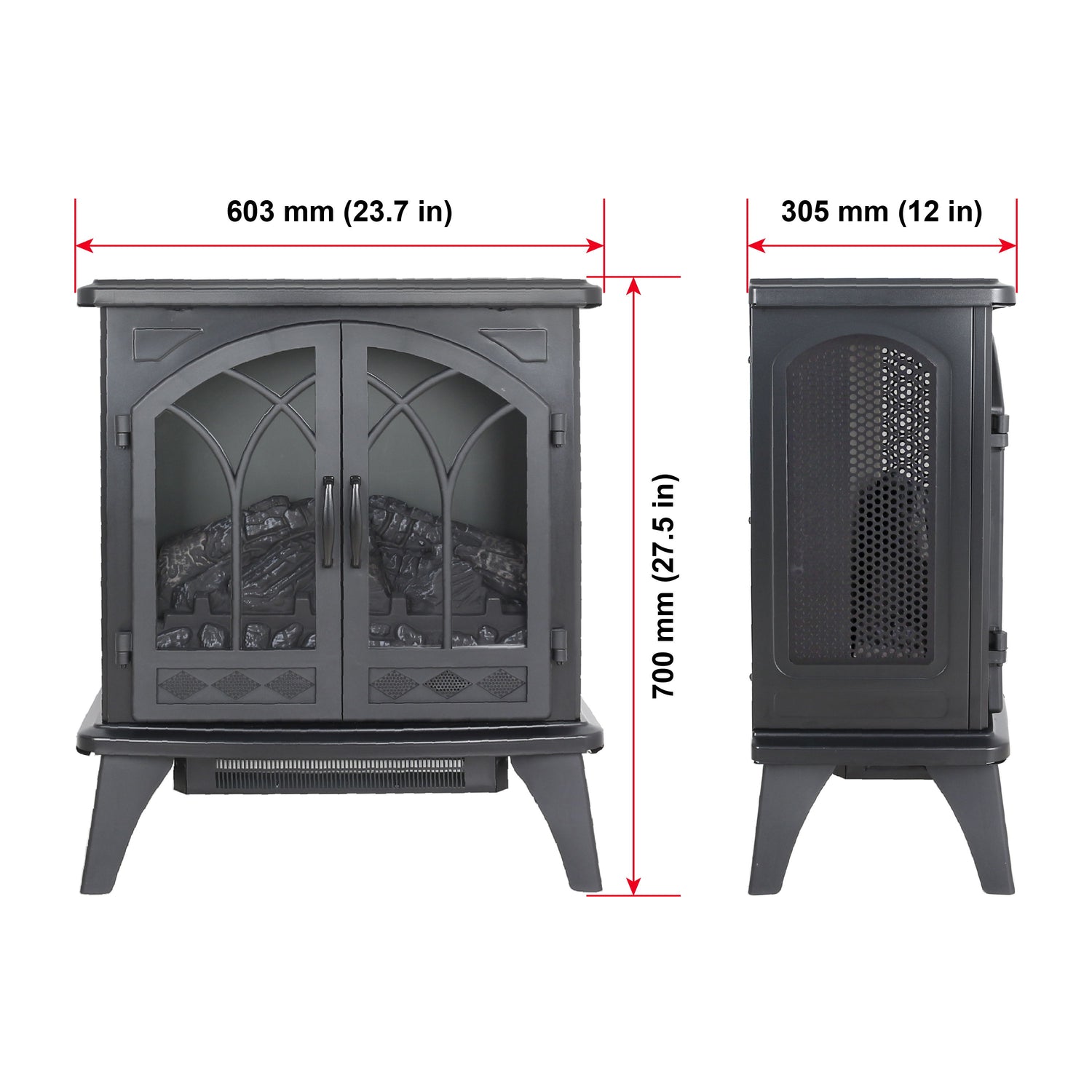 24&quot; 3D Flame Electric Infrared Quartz Fireplace Stove With Remote Control - Antique Black