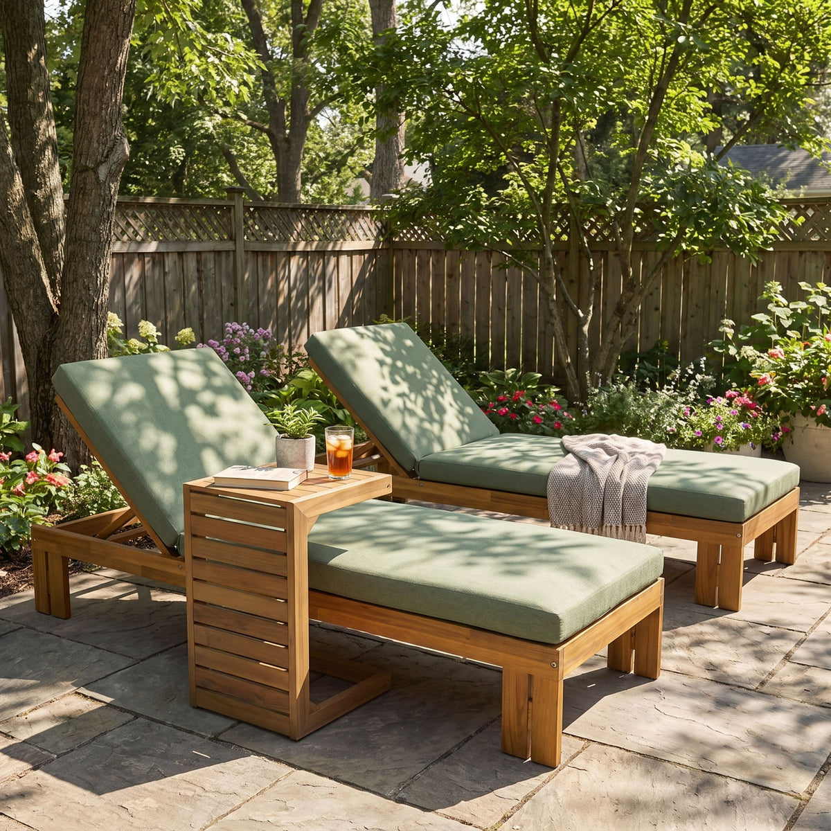 Outdoor Chaise Lounge Set &amp; Side Table, 5 Position Adjustable Patio Recliner