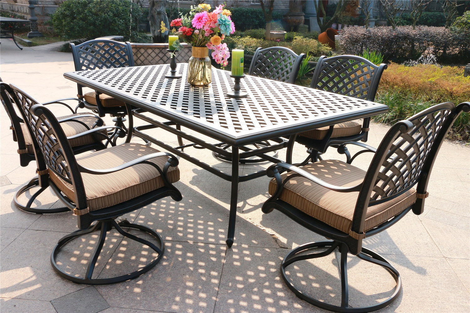 Rectangular 6 Person 85.83&quot; Long Aluminum Dining Set With Cushions