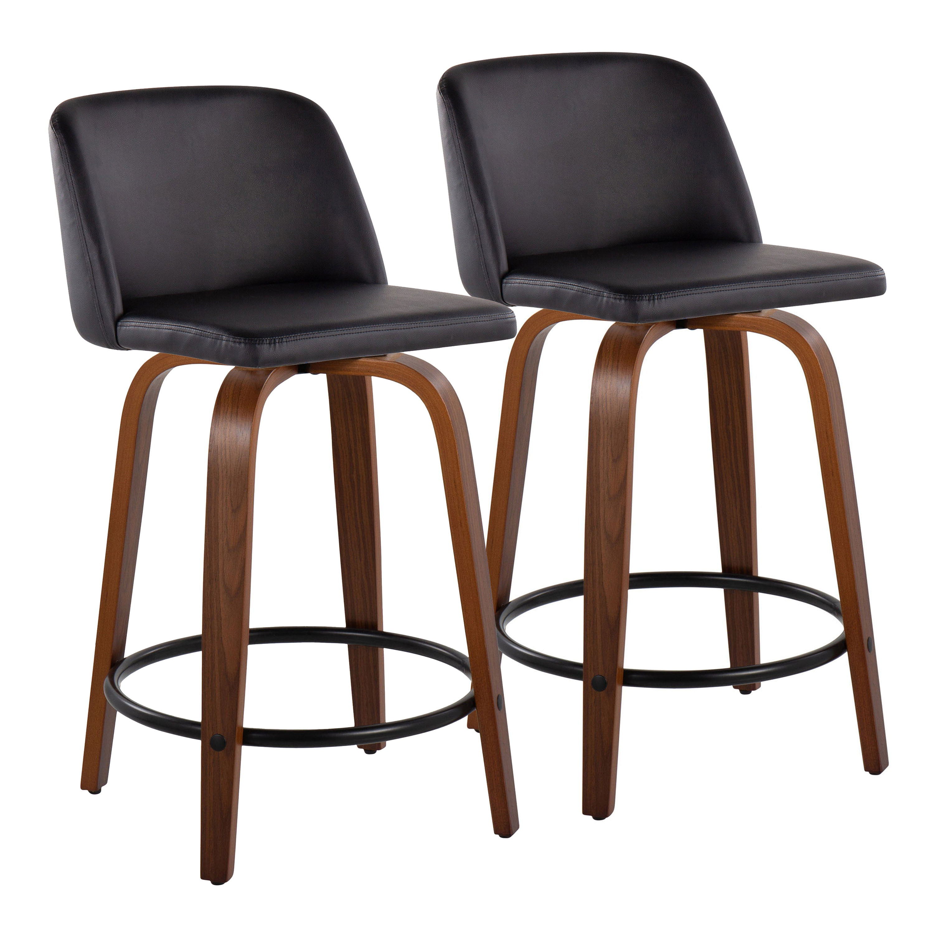 Toriano - Mid Century Modern, Fixed Height Counter Stool &amp; Swivel And Round Footrest (Set of 2)