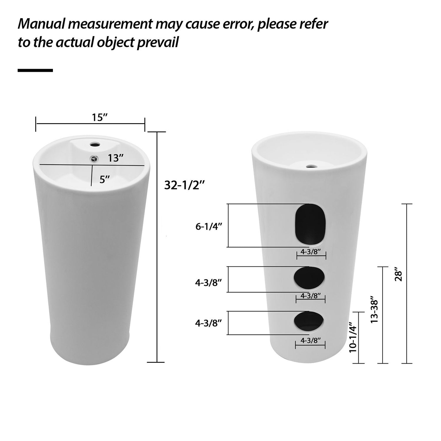 15&quot; Pedestal Sink With Space Saving Design, Smooth Non Porous Surface For Powder Rooms - White