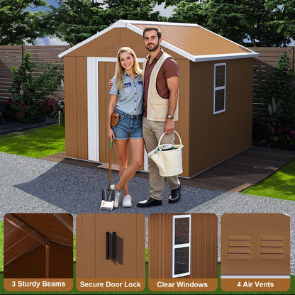 Heavy Duty Metal Storage Shed With Windows, Lockable Door &amp; Ventilation, Weatherproof Outdoor Garden Shed For Backyard, Brown Iron 6X4 Ft
