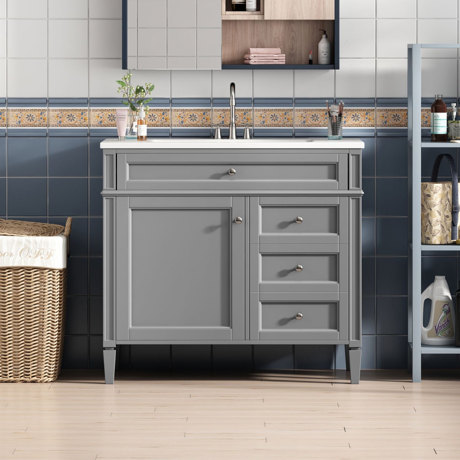 Bathroom Vanity &amp; Top Sink, Modern Bathroom Storage Cabinet With 2 Drawers And A Tip-Out Drawer