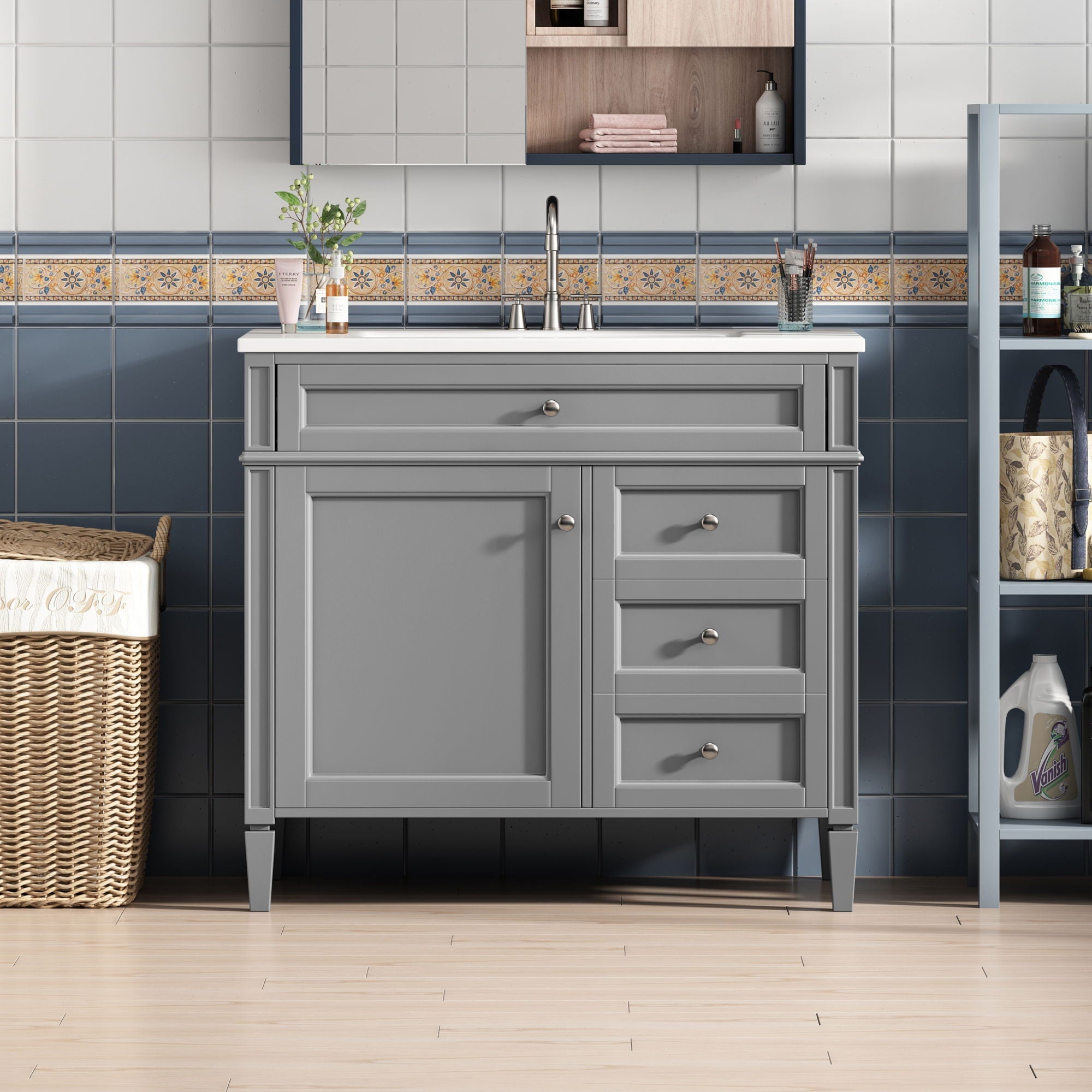 Bathroom Vanity &amp; Top Sink, Modern Bathroom Storage Cabinet With 2 Drawers And A Tip-Out Drawer