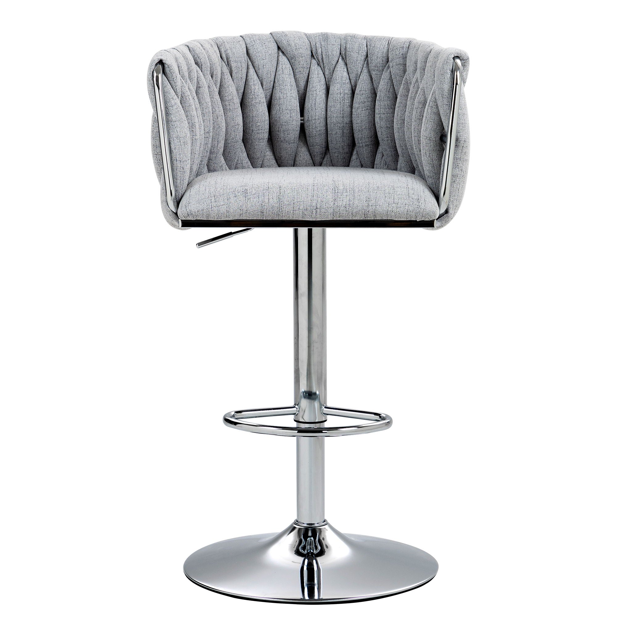 360 Degree Swivel Bar Stools Adjustable Counter Height Bar Chairs With Woven Back &amp; Footrest, Silver Chromed Bar Stools For Kitchen Island (Set of 2) - Gray