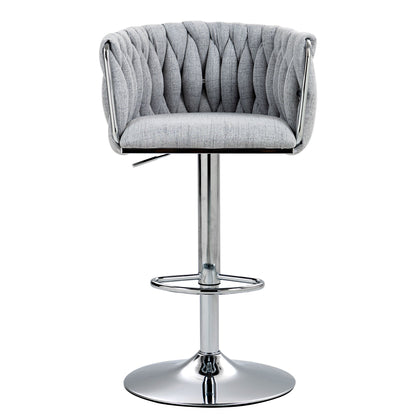 360 Degree Swivel Bar Stools Adjustable Counter Height Bar Chairs With Woven Back &amp; Footrest, Silver Chromed Bar Stools For Kitchen Island (Set of 2) - Gray