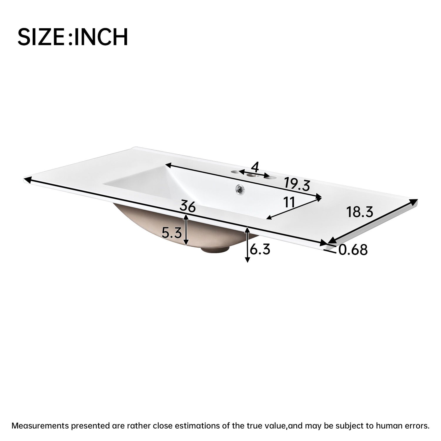 Single Bathroom Basin Sink Vanity Top Only &amp; 3 Faucet Holes - White