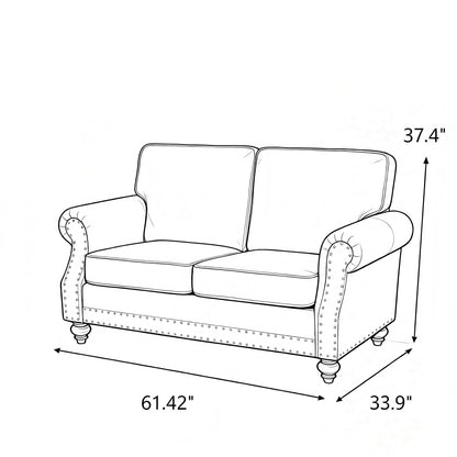 Loveseat Sofa With Nailhead Detail &amp; Turned Legs, 2 Seater Upholstered Couch
