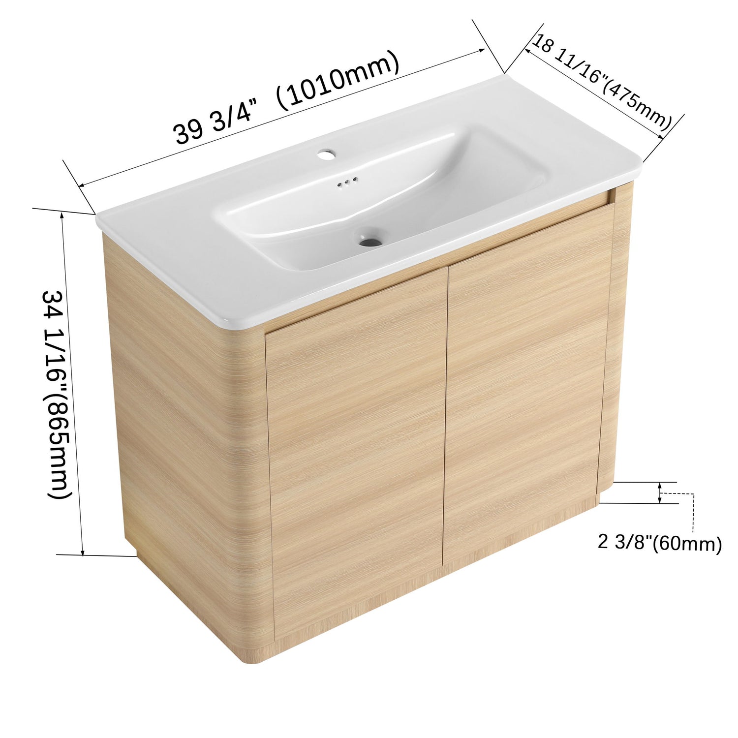Freestanding Bathroom Vanity With Sink &amp; 2 Soft Close Doors