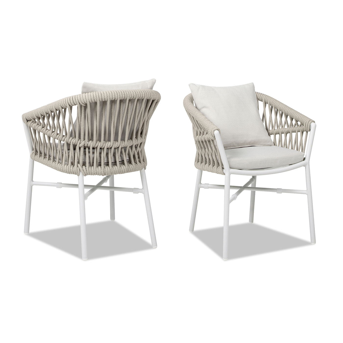 Maiden - Barrel Back Aluminum &amp; Rope Outdoor Patio Dining Chair, Sunproof Olefin (Set of 2)