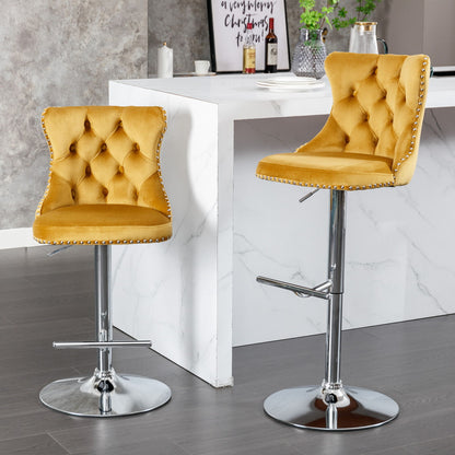 Swivel Velvet Barstools Adjusatble Seat Height From 25-33&quot;, Modern Upholstered Chrome Base Bar Stools With Backs Comfortable Tufted For Home Pub And Kitchen Island (Set of 2)