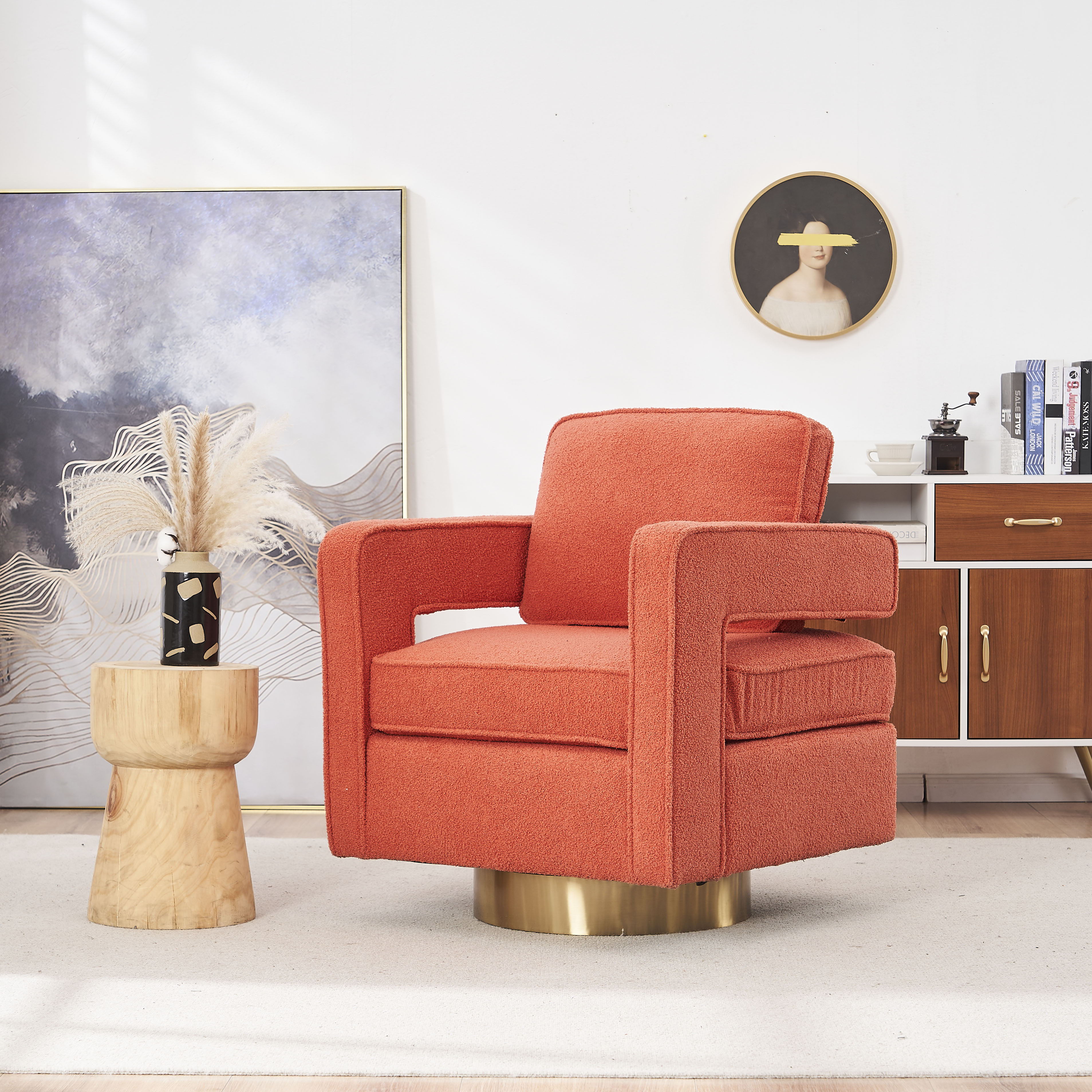 Swivel Barrel Chair For Living Room, 360 Degree Swivel Club Modern Accent Single Sofa Chair, Small Leisure Arm Chair For Nursery, Hotel, Bedroom - Orange
