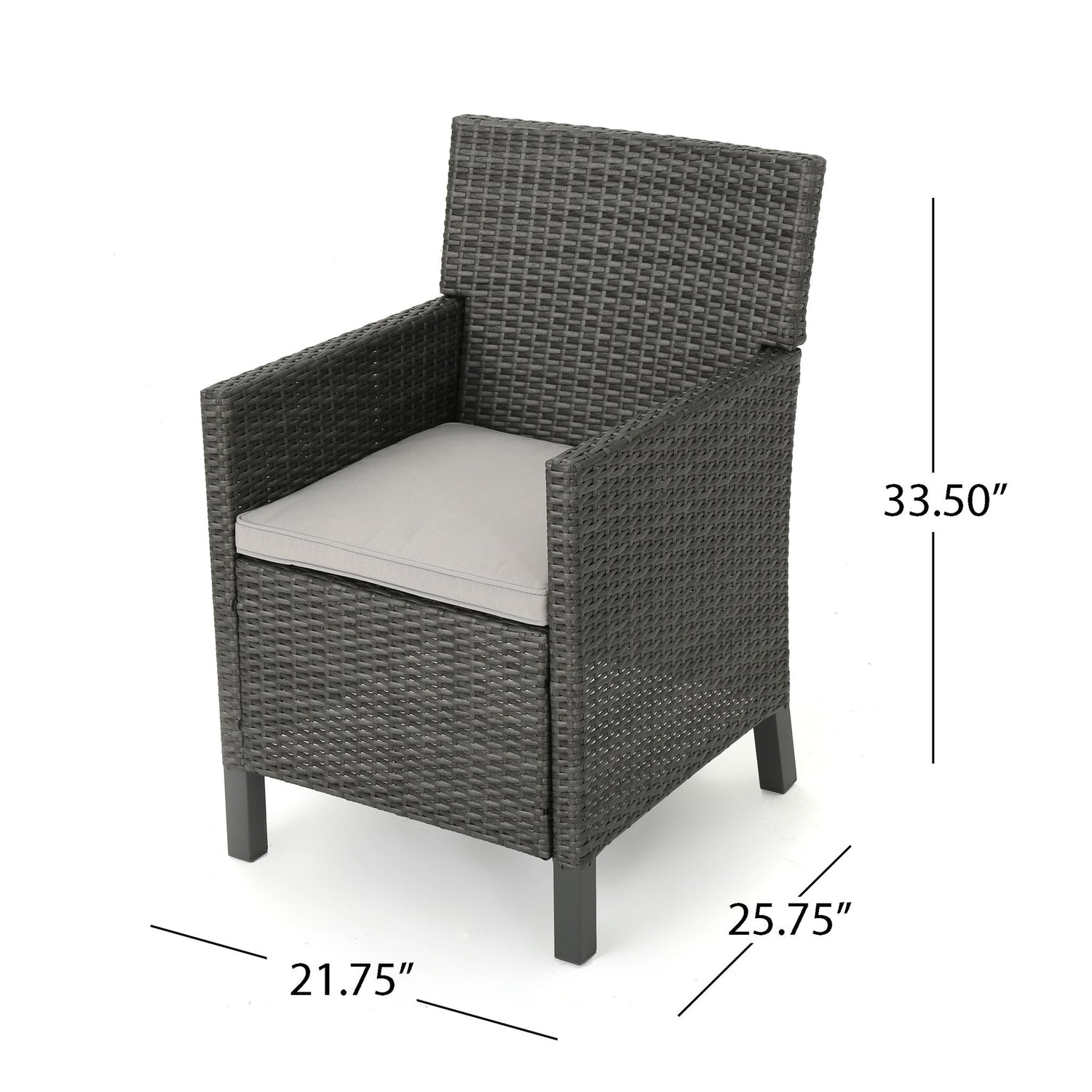 Outdoor Rattan Dining Chair With Straight Legs And Sloped Arms