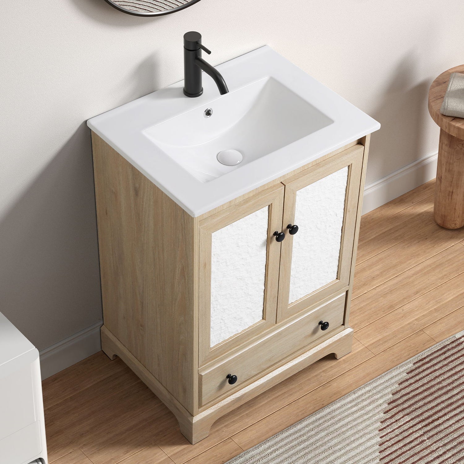 Bathroom Vanity With Basin 1 Drawer, Particle Board Construction, Free Standing Storage - Brown