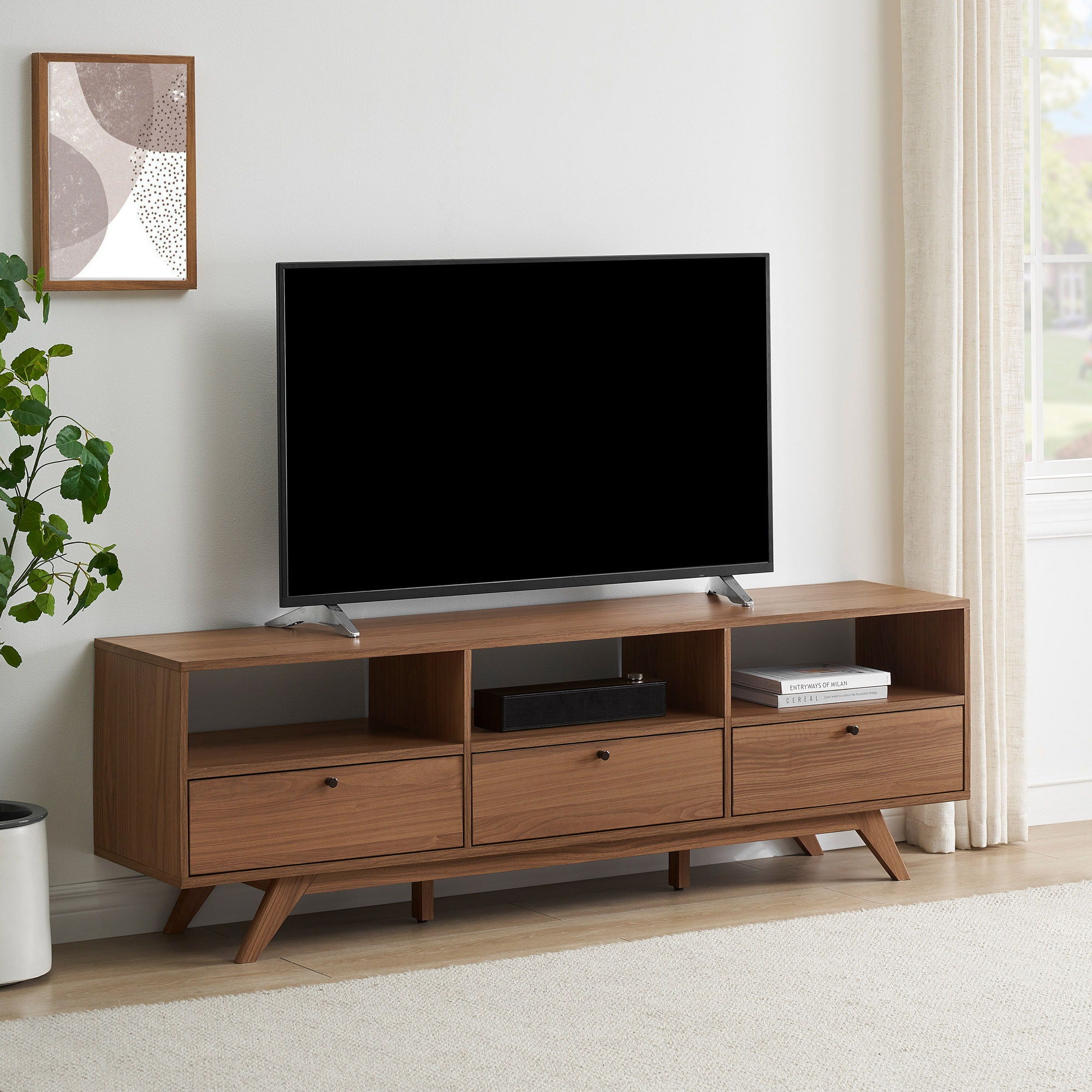 Modern Scandi 3 Door Low Profile TV Stand For TVs Up To 80&quot;