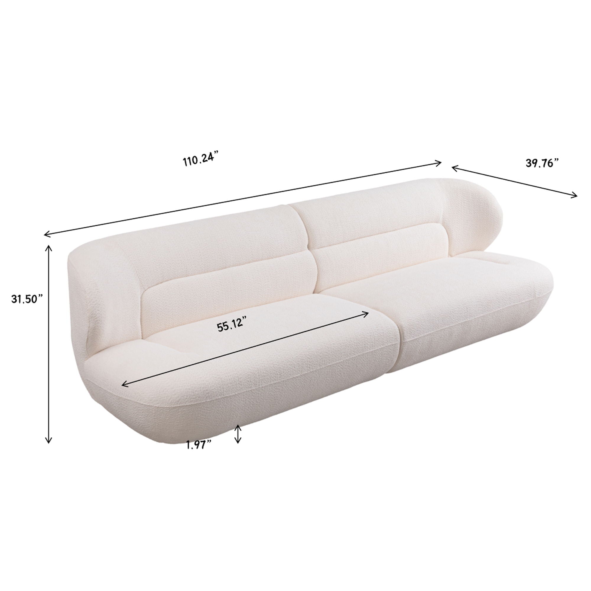 Modern Fashion Yp40116W Circular Curve Design Sofa, 4 Seater For Office &amp; Bedroom - White