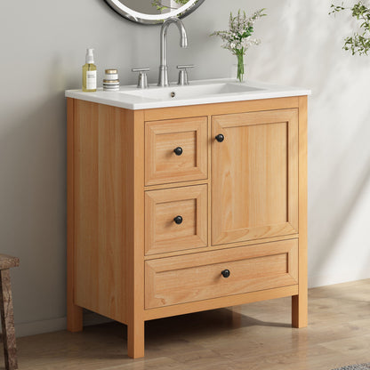 Modern Bathroom Vanity With Sink, Soft Close Drawers &amp; Door, Storage Rack