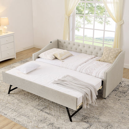 Upholstered Daybed With USB Charging &amp; Pull Out Bed