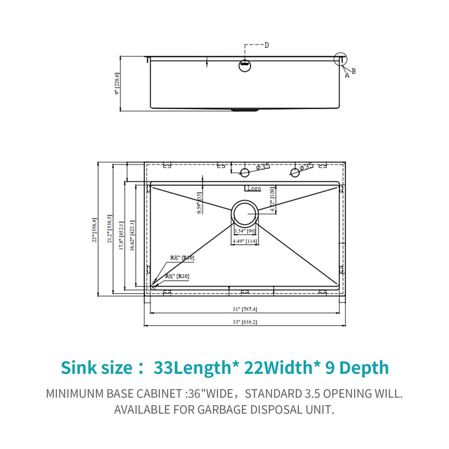 33&quot; Drop In Kitchen Sink With Ledge Workstation, 16 Gauge Stainless Steel - Gunmetal Black