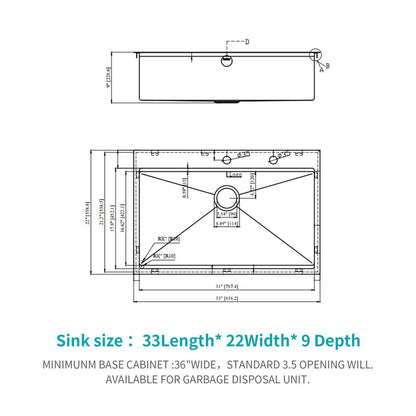 33&quot; Drop In Kitchen Sink With Ledge Workstation, 16 Gauge Stainless Steel - Gunmetal Black