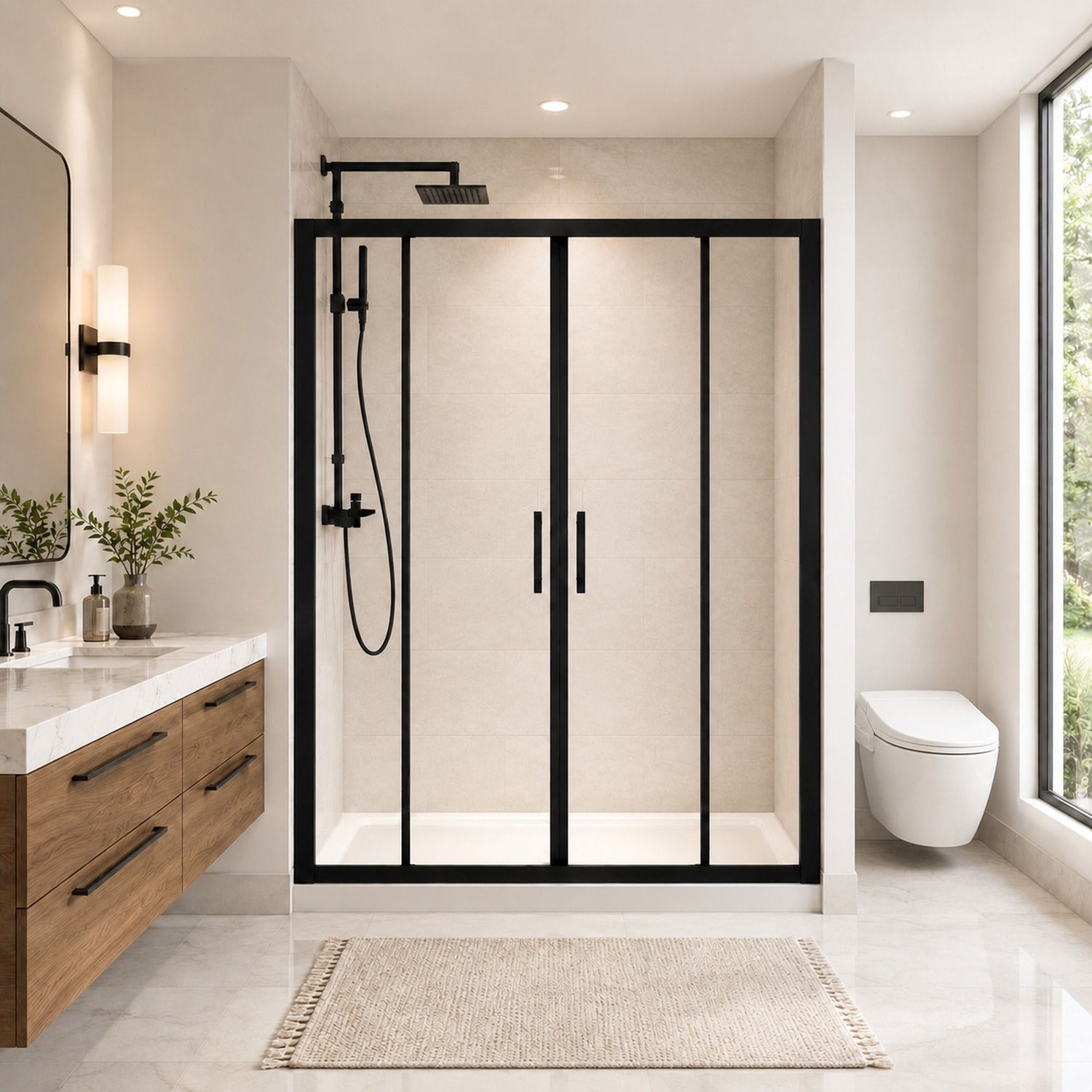 Double Framed Sliding Shower Door - Matte Black