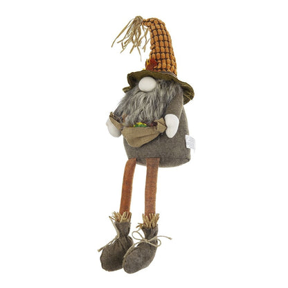 Sitting Gnome With Maple Leaf, For Holiday Harvest Festival Fall Festival &amp; Thanksgiving Table Decorations (Set of 2) - Orange Multi