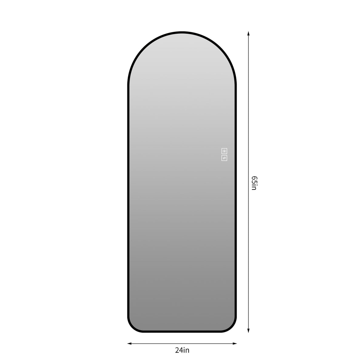 65" X 24" Arched LED Full Length Mirror With Frame, 3 Color Temperatures &amp; Stepless Dimming - Black