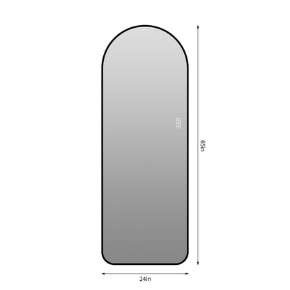 65" X 24" Arched LED Full Length Mirror With Frame, 3 Color Temperatures &amp; Stepless Dimming - Black