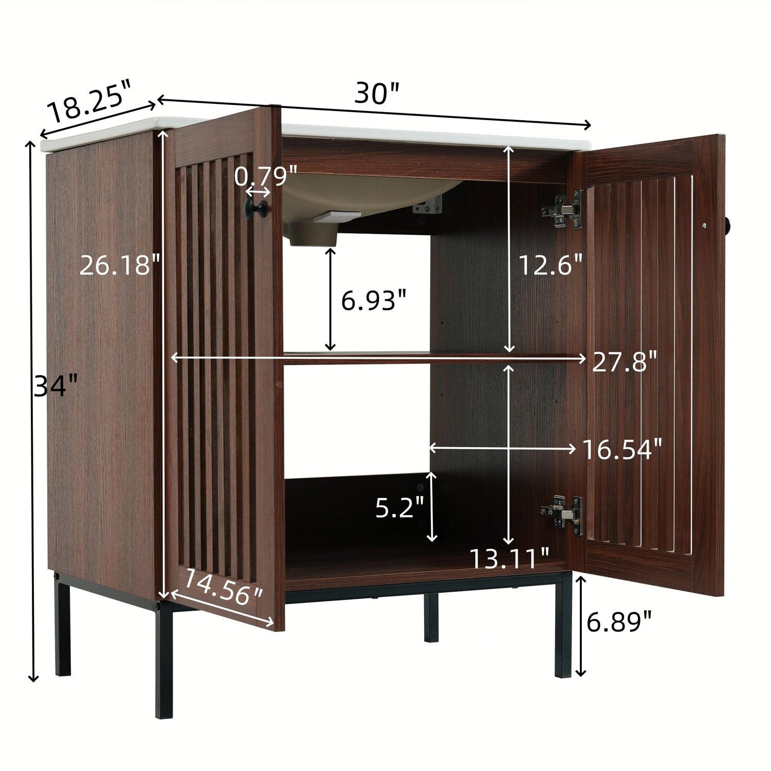 30&quot; Vintage Bathroom Vanity With Ceramic Sink, Modern Bathroom Vanity Cabinet With 2 Soft Close Doors, Equpiied With 4 Sturdy Iron Legs - Antique Dark Brown
