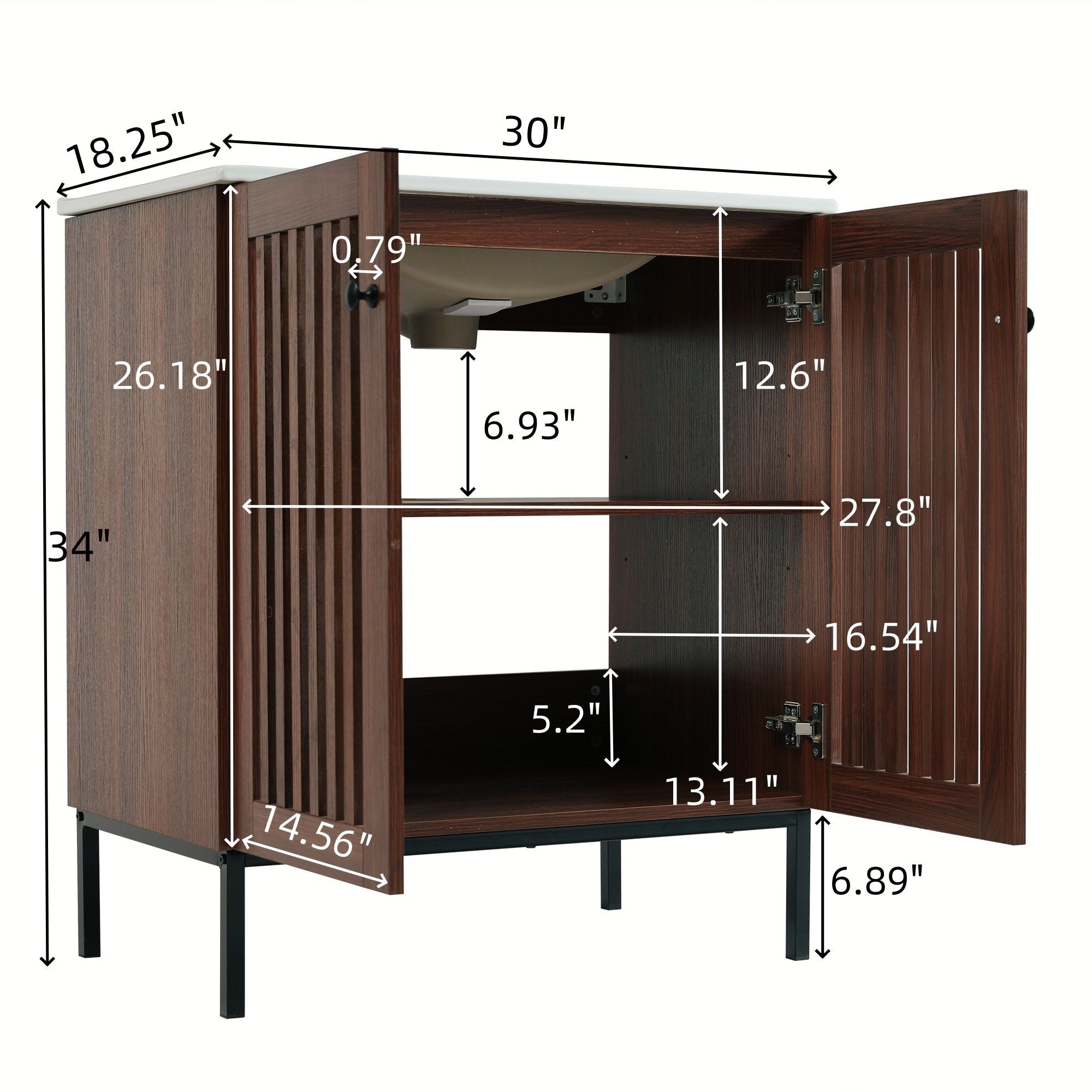 30&quot; Vintage Bathroom Vanity With Ceramic Sink, Modern Bathroom Vanity Cabinet With 2 Soft Close Doors, Equpiied With 4 Sturdy Iron Legs - Antique Dark Brown