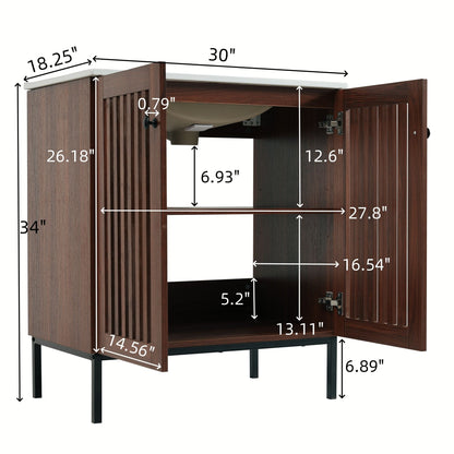 30&quot; Vintage Bathroom Vanity With Ceramic Sink, Modern Bathroom Vanity Cabinet With 2 Soft Close Doors, Equpiied With 4 Sturdy Iron Legs - Antique Dark Brown