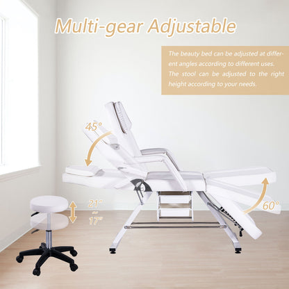 72.8&quot; Massage Salon Tattoo Chair With Two Trays Esthetician Bed With Hydraulic Stool, Multi-Purpose 3-Section Facial Bed Table, Adjustable Beauty Barber Spa Beauty Equipment