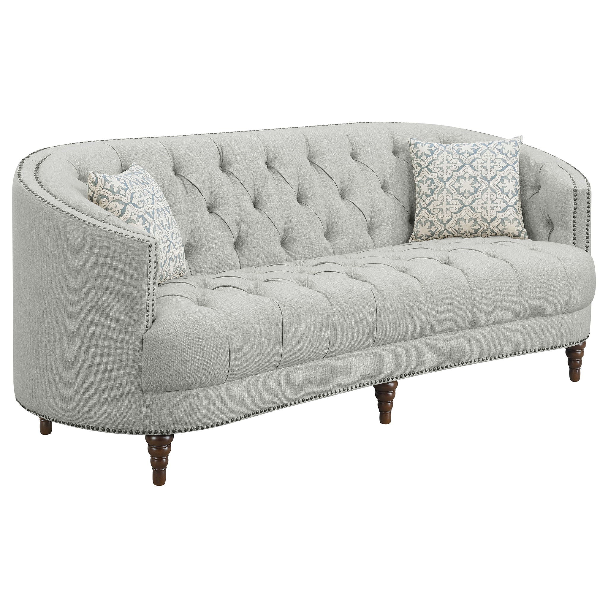 Veronica - Light Sloped Sofa With Tufted Elegant Upholstered Lounge Seating - Light Gray