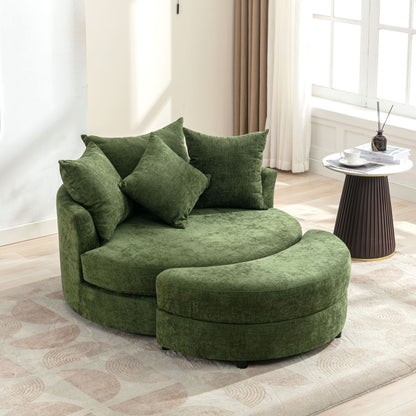 360° Swivel Accent Barrel Chair With Storage Ottoman &amp; 4 Pillows, Modern Chenille Leisure Chair Round Accent For Living Room