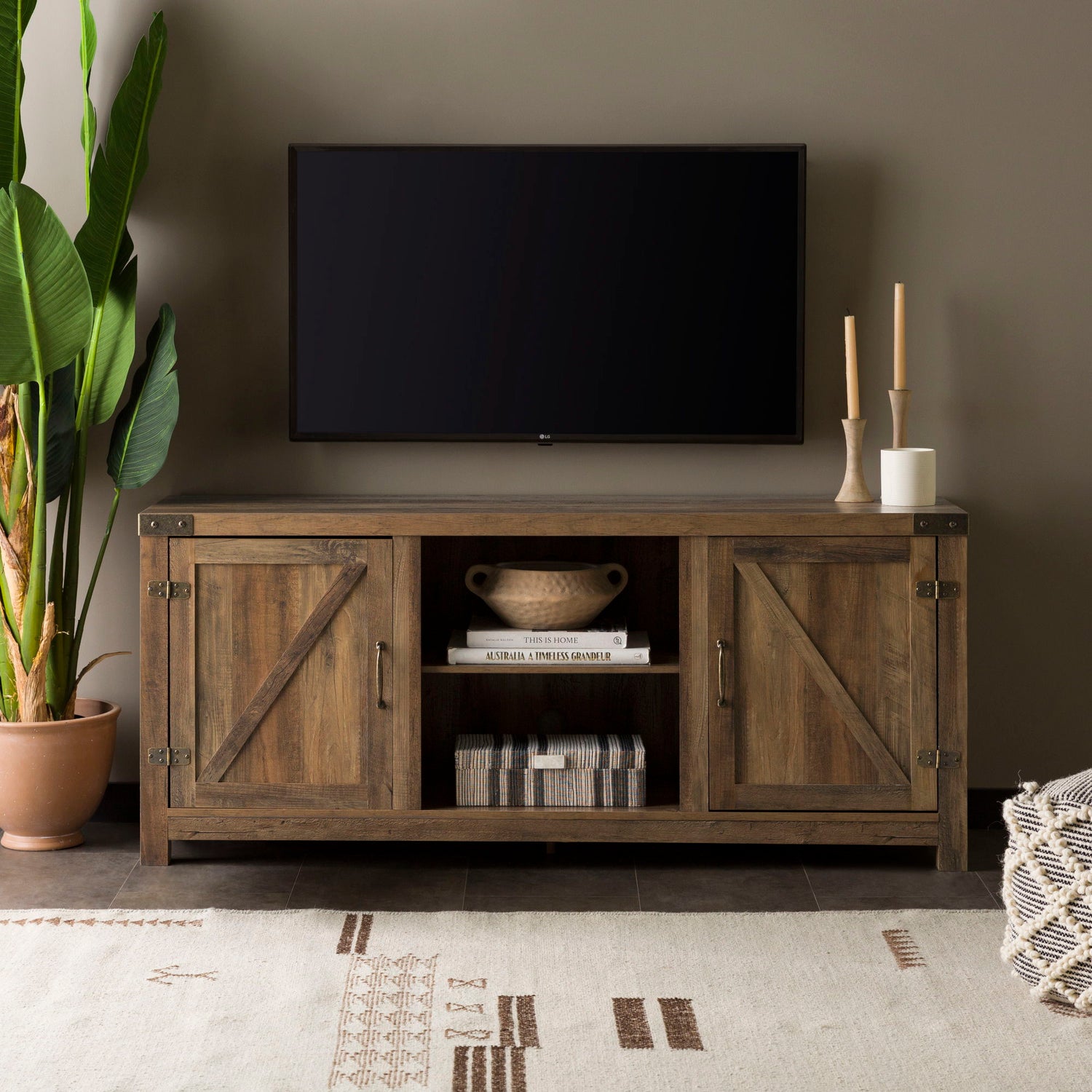 Farmhouse Barn Door TV Stand For TVs Up To 65&quot;