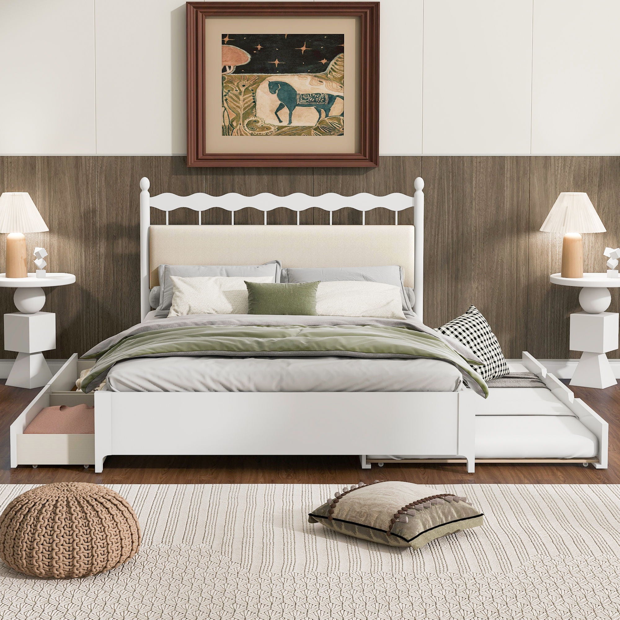 Storage Platform Bed With 2 Big Drawers &amp; Trundle