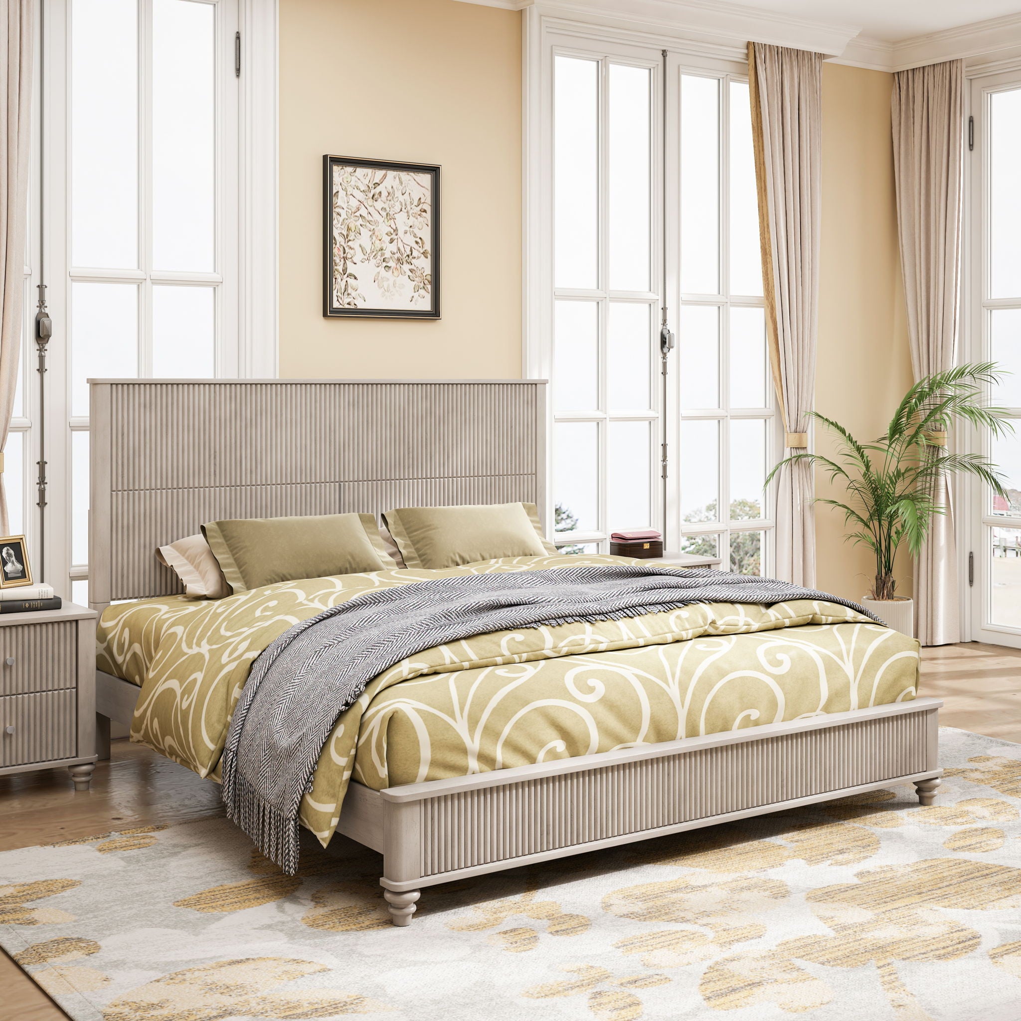 Platform Bed Frame &amp; Tall Headboard