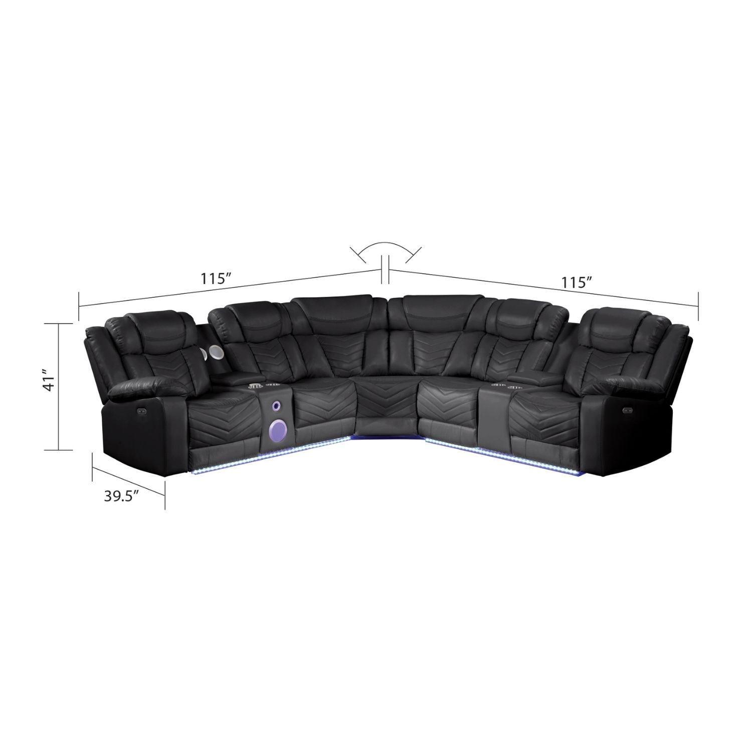 Challenger - Recliner Sectional Sofa, Built In USB, C Ports &amp; Bluetooth