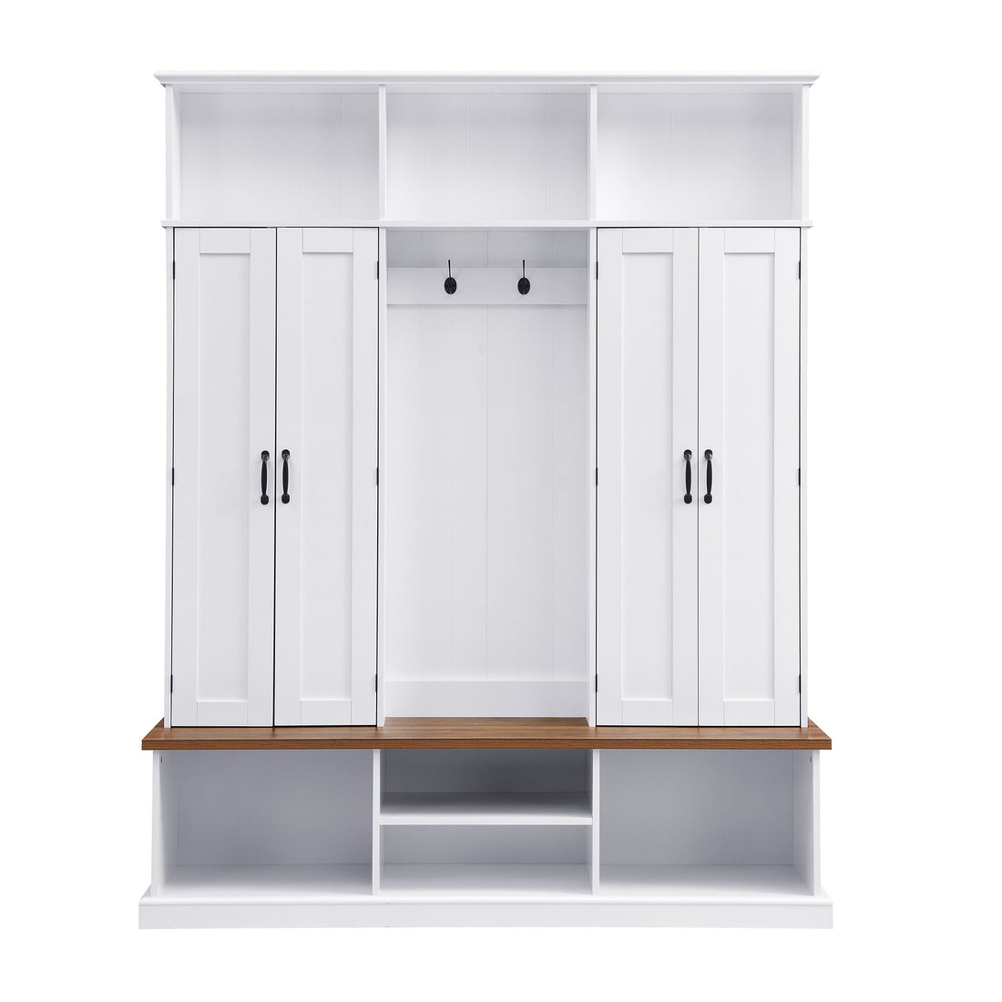 Entryway Hall Tree With Bench, 3 Top Cubbies &amp; Bottom Storage Space