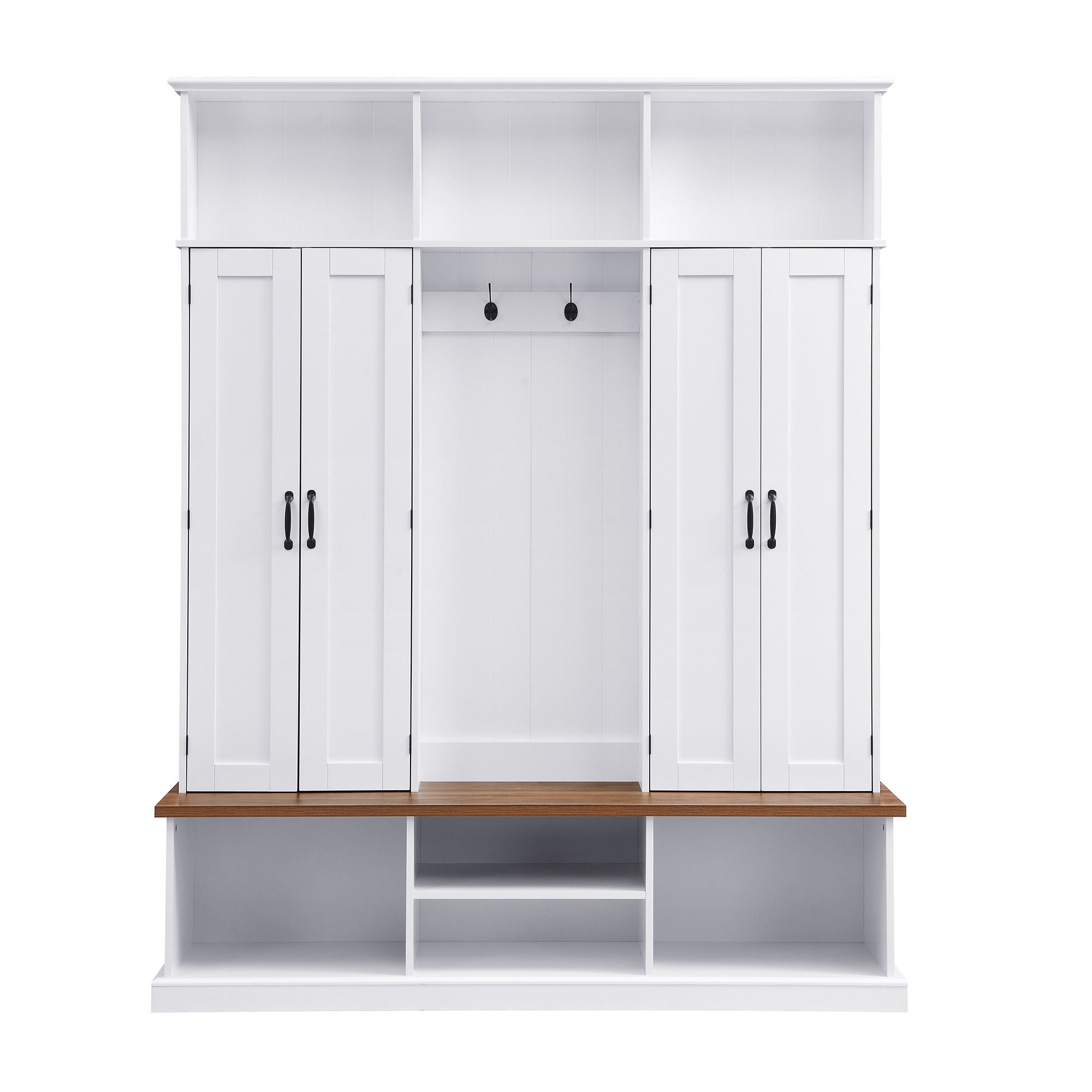 Entryway Hall Tree With Bench, 3 Top Cubbies &amp; Bottom Storage Space
