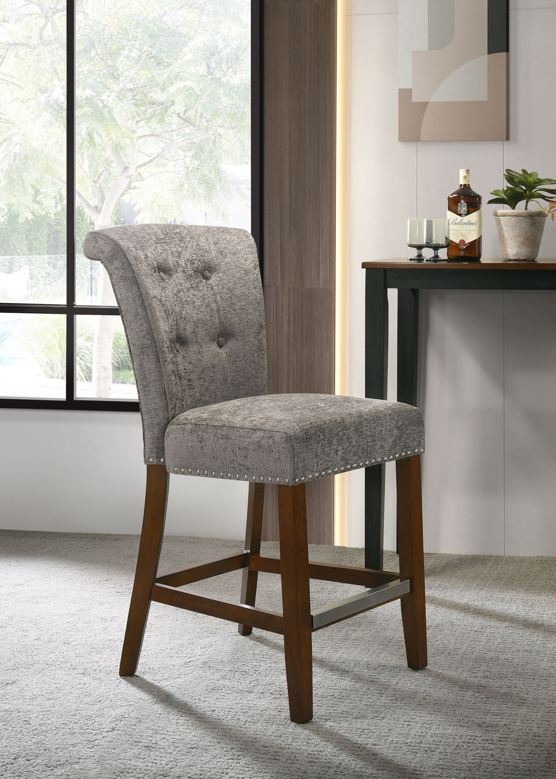 Auggie - 20.5&quot; Fabric Counter Height Chair With Nailhead Trim