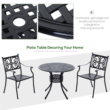 Outsunny - 33&quot; Patio Dining Table Round Cast Aluminium Outdoor Bistro Table With Umbrella Hole - Black