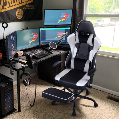Game chair, ergonomically designed computer chair with headrest and 2D armrests, waist pillow electronic lounge chair with vibration massage function, competitive chair