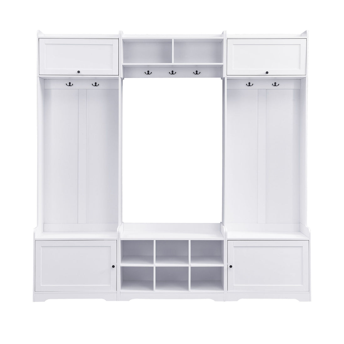 Wide Hall Tree With Shoe Storage, 4 In 1 Entryway Bench With 8 Cubbies, 7 Coat Hooks &amp; Adjustable Shelf For Hallway - White