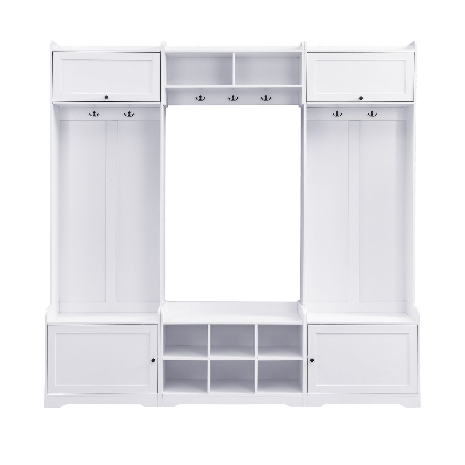 Wide Hall Tree With Shoe Storage, 4 In 1 Entryway Bench With 8 Cubbies, 7 Coat Hooks &amp; Adjustable Shelf For Hallway - White
