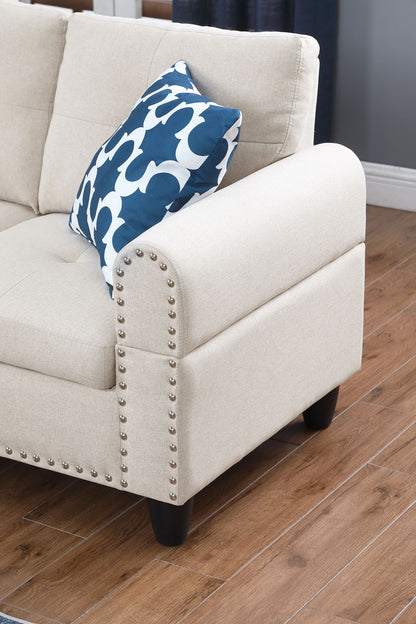 Alger - Wide Left Hand Facing Sofa &amp; Chaise With Ottoman - Beige
