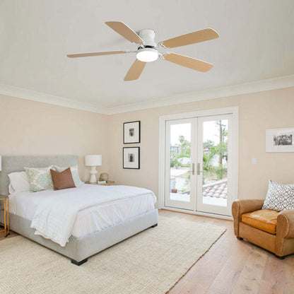 Indoor Modern 52&quot; Ceiling Fan With Dimmable 6 Speed Wind 5 Blades Remote Control Reversible Dc Motor With LED Light - White